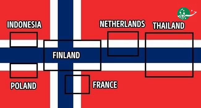 6 countries' flags are inside the Norwegian flag