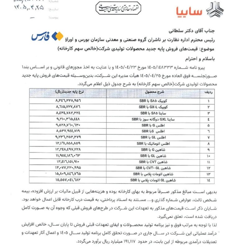 شرکت سایپا قیمت محصولات خود را ۲۱ درصد افزایش داد