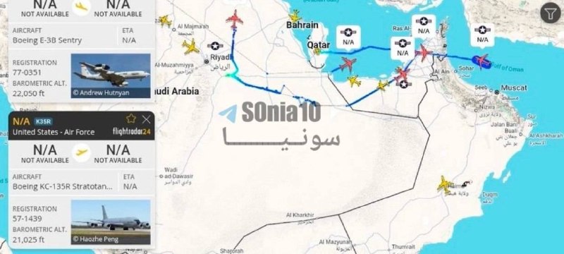 پرواز سوخترسانهای آمریکایی بر فراز منطقه خلیج فارس