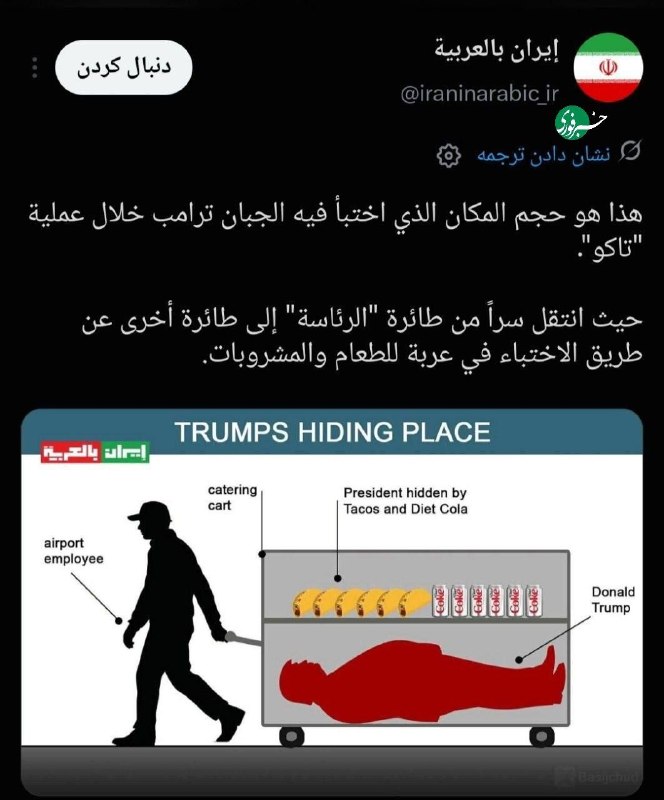 اندازه مکانی که ترامپ در جریان عملیات «تاکو» در آن مخفی شد 🇮🇷 ✊