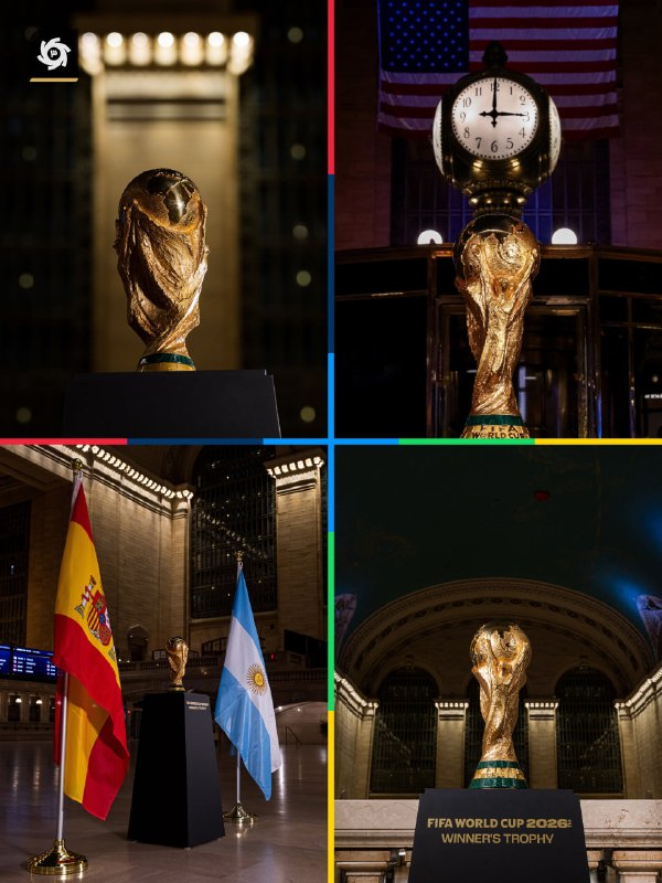Frames from the display of the championship trophy in New York