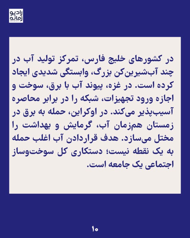 جنایت علیه آب: شریانهای یک خشونت درهمتنیده، از قشم و غزه تا کویت و اوکراین از قشم، بحرین و کویت تا غزه و اوکراین، حمله به مخازن، آبشیرینکنها