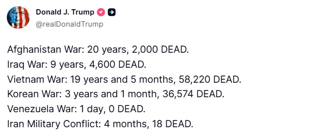 Trump compared American wars on Truth Social