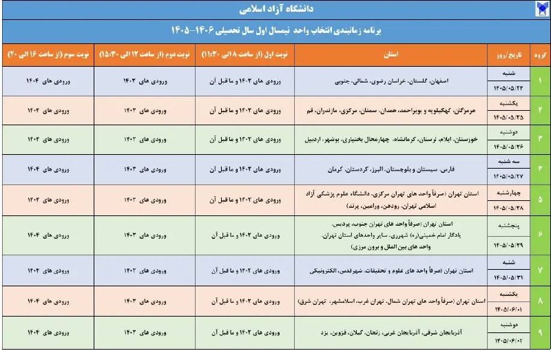 امروز ؛ آغاز انتخاب واحد نیمسال اول سال تحصیلی ۱۴۰۶ـ ۱۴۰۵ دانشگاه آزاد اسلامی