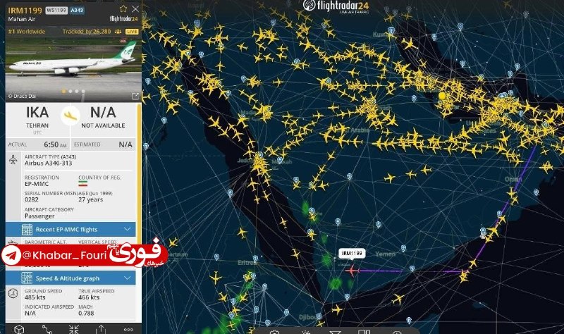 Iranian plane changed course from Sanaa to Hodeidah and turned off tracking system