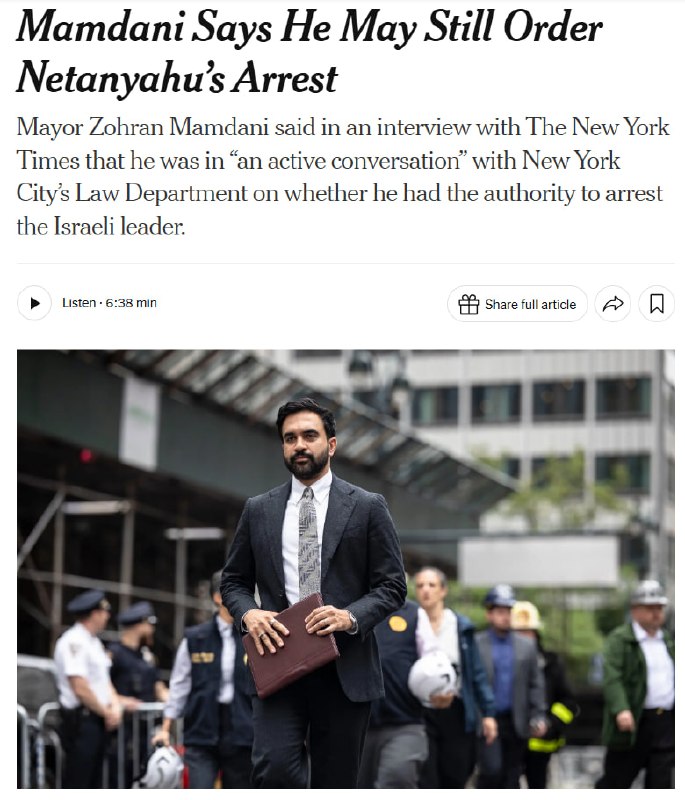 New York Times: Zahran Mamdani explores possibility of Netanyahu's arrest in New York