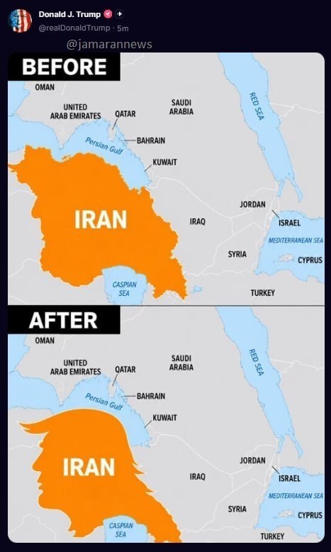 Donald Trump posted claiming the shape of Iran’s map resembles his head