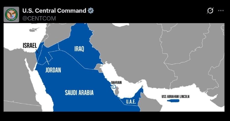 سنتکام نقشهای را منتشر کرد که در آن، نوار غزه و کرانه باختری بهعنوان بخشی از اسرائیل نشان داده شدهاند