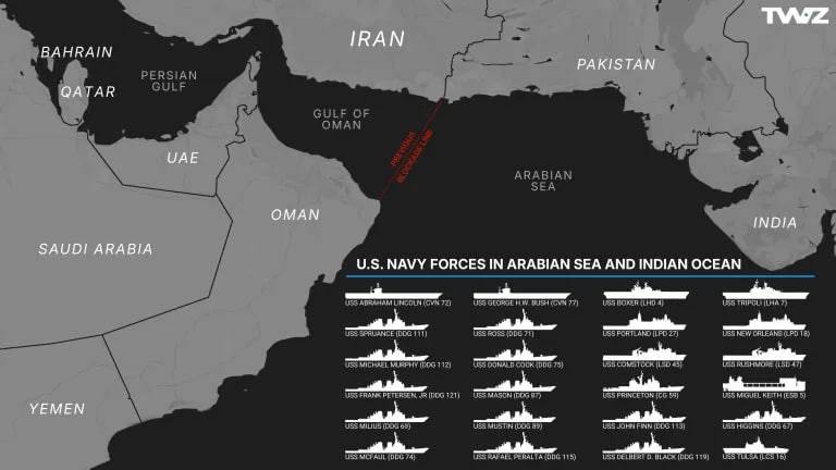 آرایش ناوگان آمریکا در محاصره دریایی ایران؛ چهار ناو لینکلن، بوش، باکسر و تریپولی در منطقه حضور دارند