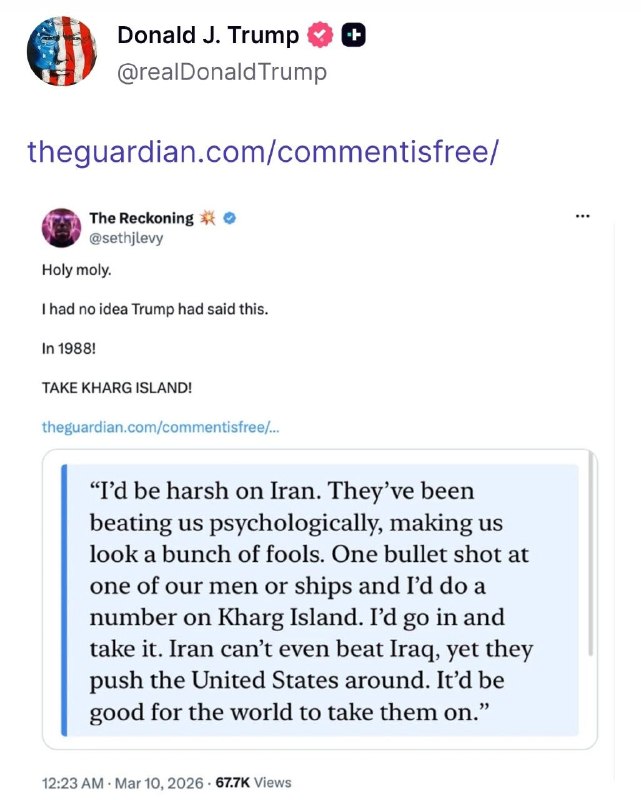 Trump reposted a post about seizing Kharg Island