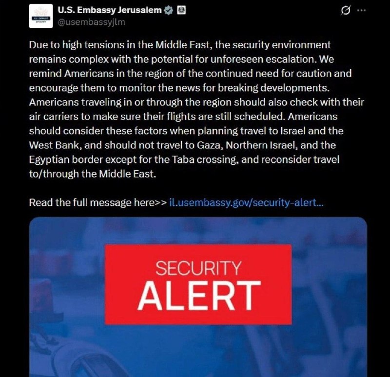 US security warnings reached Israel