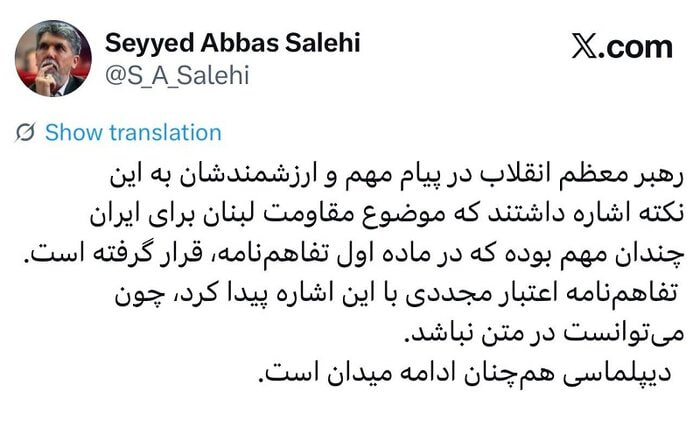 وزیر فرهنگ: دیپلماسی همچنان ادامه میدان است/ اهمیت موضوع مقاومت لبنان