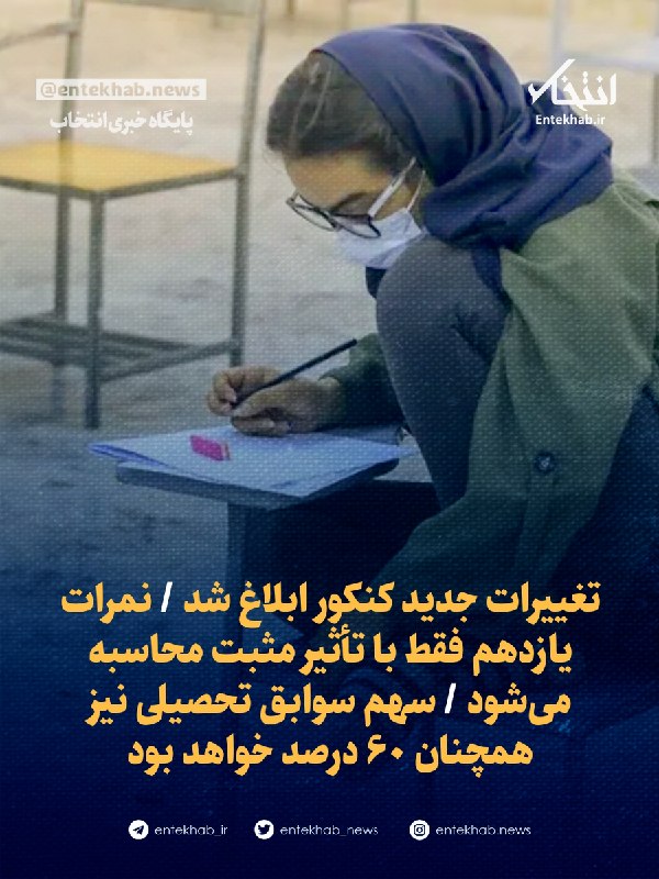 تغییرات جدید کنکور ابلاغ شد / نمرات یازدهم فقط با تأثیر مثبت محاسبه میشود / سهم سوابق تحصیلی نیز همچنان ۶۰ درصد خواهد بود