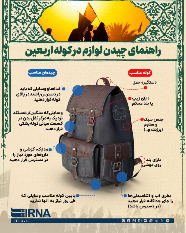 📋 | راهنمای چیدن لوازم در کوله اربعین