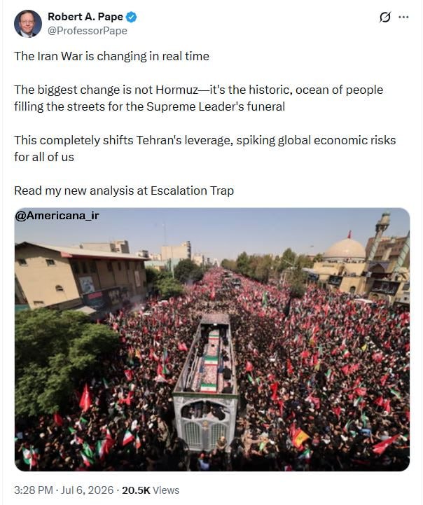 رابرت پیپ، استاد علوم سیاسی دانشگاه شیکاگو: تشییع میلیونی اهرم جدید قدرت ایران است