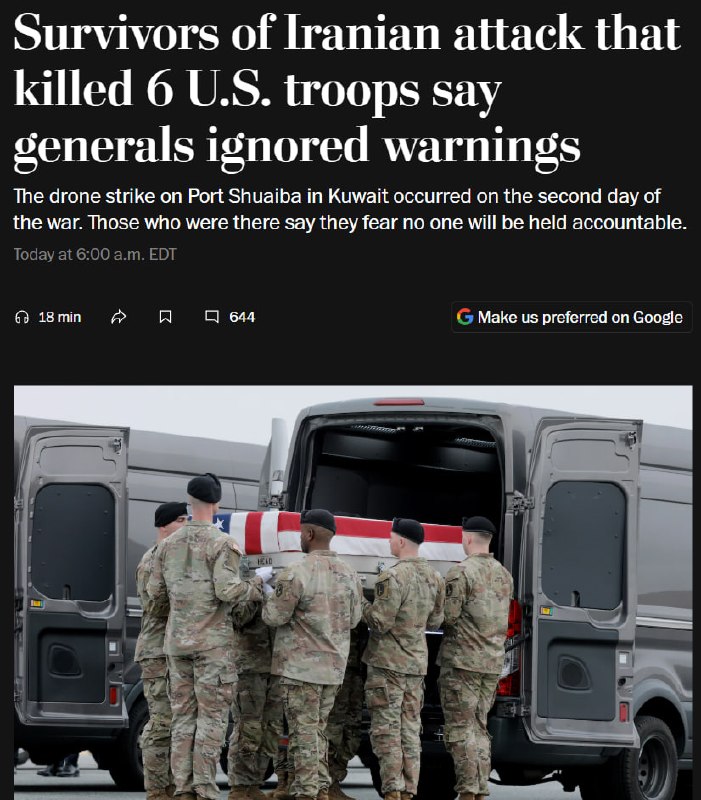Washington Post: Survivors of Iran Attack Resulting in Death of 6 US Service Members