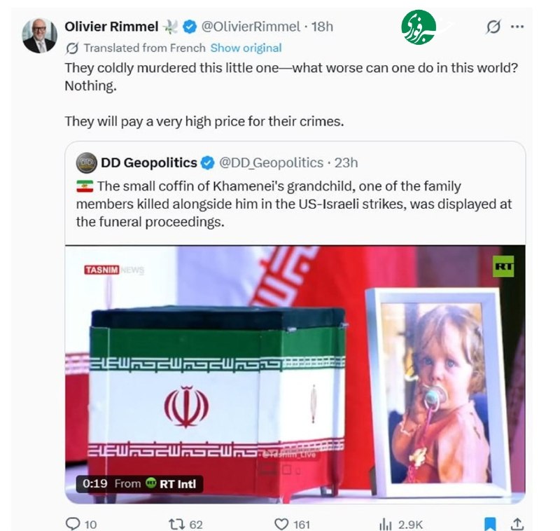 Olivier Rimmel, French Think Tank Director, Wrote About the Murder of Ayatollah Ali Khamenei's Grandchild
