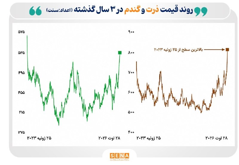 جهش قیمت جهانی ذرت و گندم به بالاترین سطح در ۳ سال اخیر