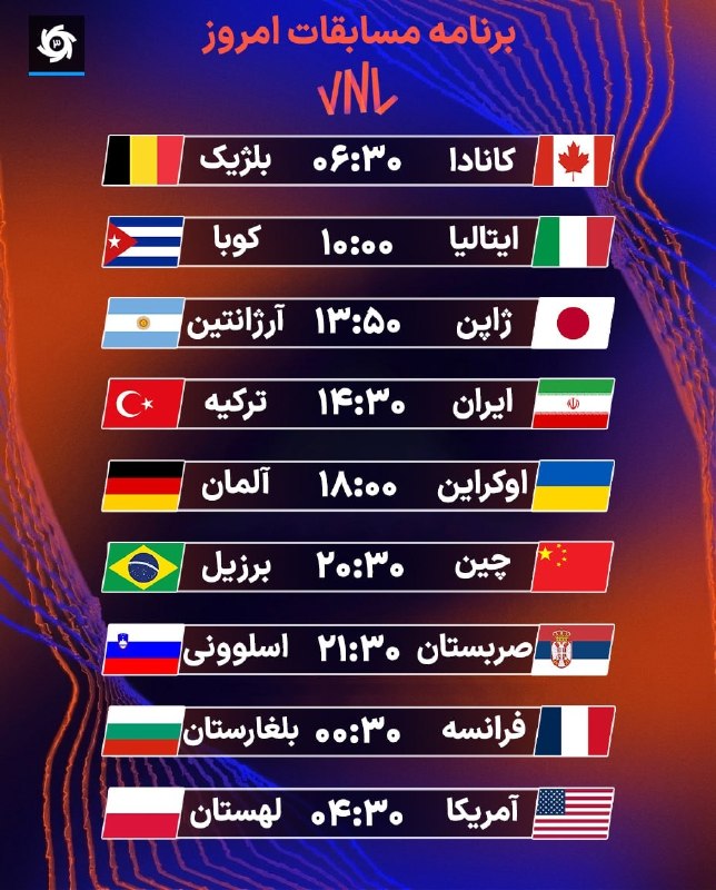 Today's Volleyball Nations League 2026 matches: Iran-Turkey at 14:30