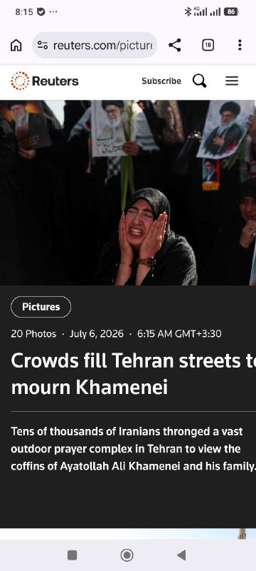 Reuters: Tehran Streets Filled with Crowds for Mourning the Leader of the Revolution
