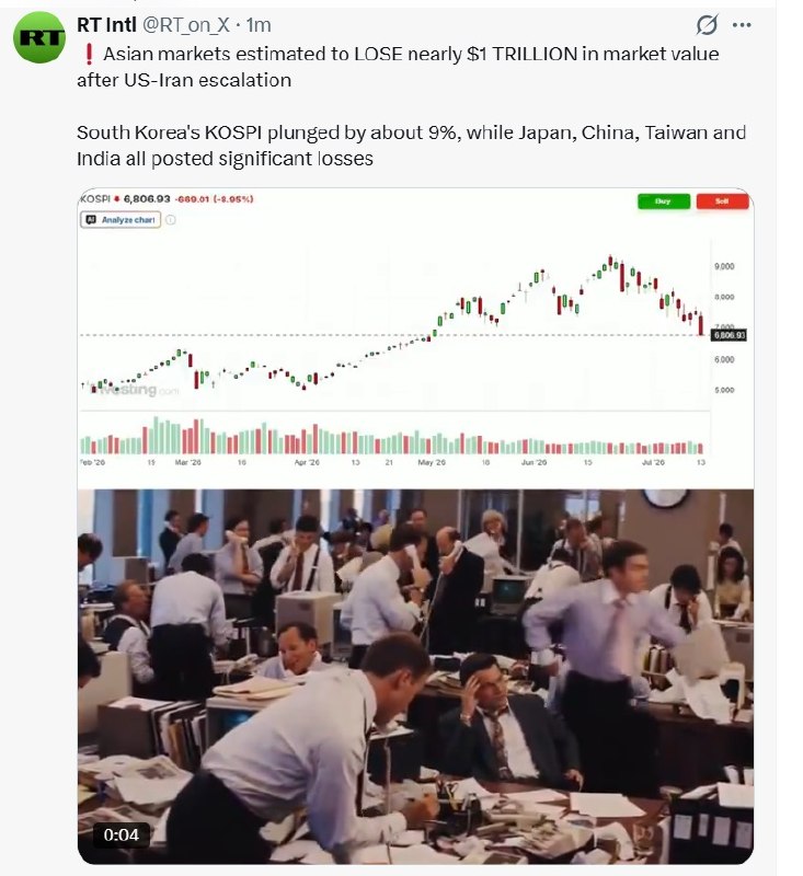 Asian financial markets lost 1 trillion dollars